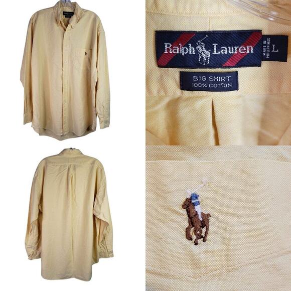 Polo Ralph Lauren Shirt Oxford Solid Yellow Button Down LS Mens Large Oversized - Picture 1 of 8